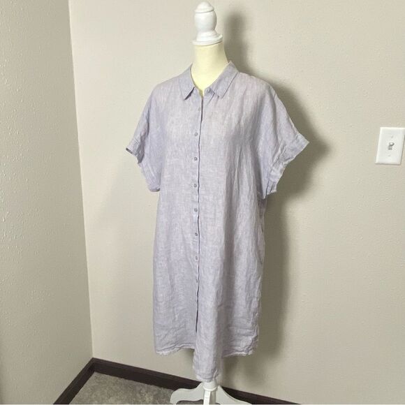 Tahari 100% Linen Short Sleeve Coastal Beachy Shirt Dress Women's Size 1X - Picture 9 of 14